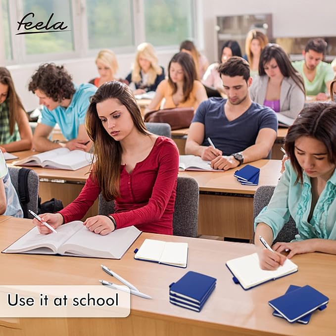 feela 15 Pack Pocket Small Notebooks Bulk, Mini Cute Notepads Hardcover College Ruled Lined Journals with Pen Holder for School Business Memos, with 15 Black Pens, 3.5”x 5.5”, A6, Navy