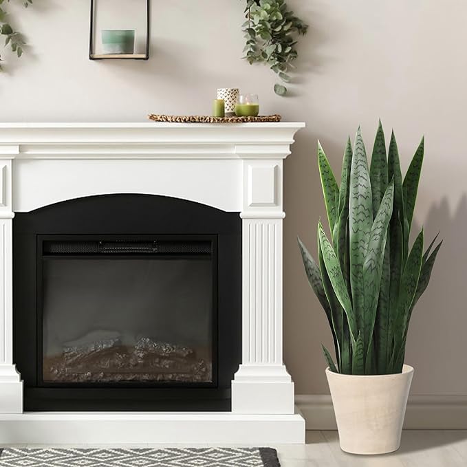 35" Lifelike Faux Snake Plant, Realistic Artificial Plants with 28 Thick PEVA Leaves, Indoor/Outdoor UV-Proof Greenery Decor, Patio, Office & Home Decor, Includes Black Pot & Preserved Moss