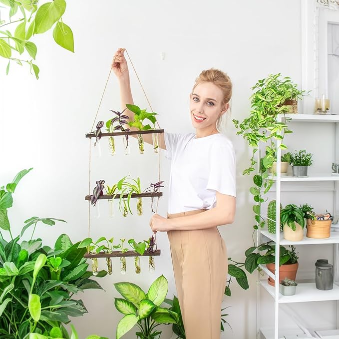 Propagation Station, Plants Terrarium, Plants Lover Gifts for Women,Plant Cutting Holder Home décor,Gifts for Women,House Warming New Home-15 Tubes-Brown