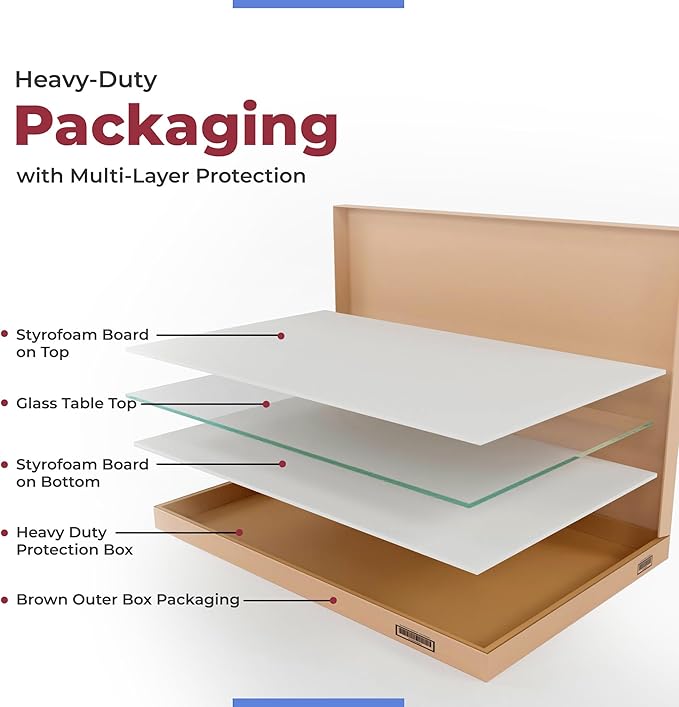 Fab Glass and Mirror 30" X 48" Rectangle 1/2" Inch Thick Tempered Radius Corners Beveled Edge Polish Glass Table Top, Clear