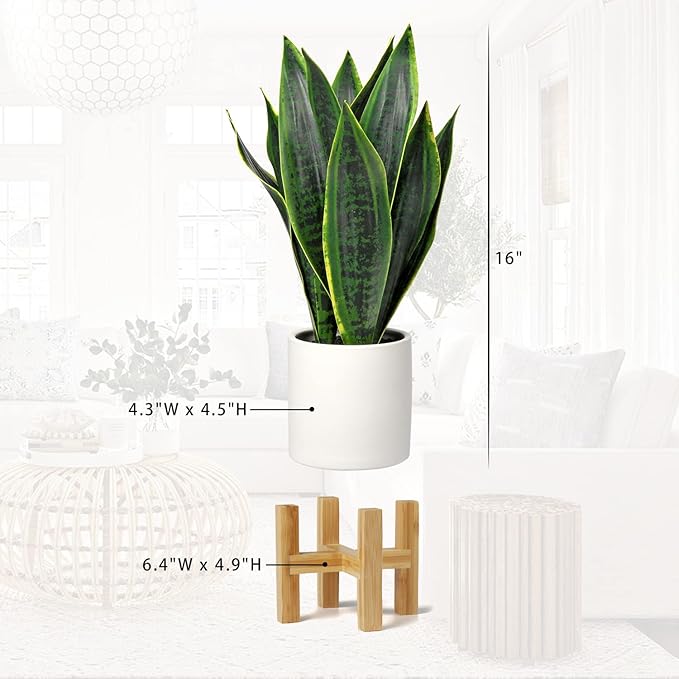 Briful Fake Snake Plant 16" Faux Potted Plant Artificial Snake Plant with White Ceramic Pot Sansevieria Plant Perfect for House Modern Living Room Office Housewarming Gift Indoor Decor