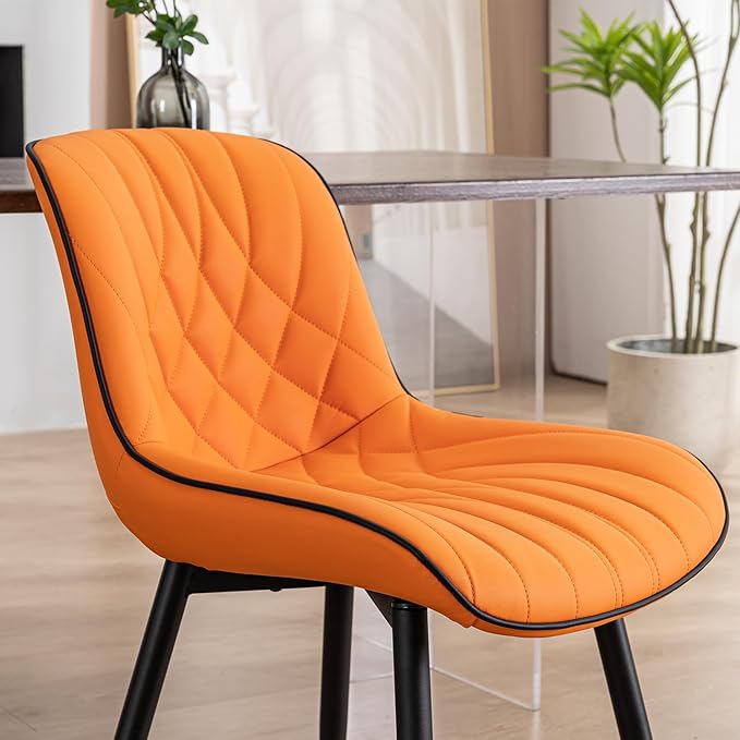 YOUNUOKE Dining Chairs Set of 2 Mid Century Modern Kitchen Chair Comfortable Upholstered Faux Leather Dinner Chairs for Kitchen Dining Room, Orange