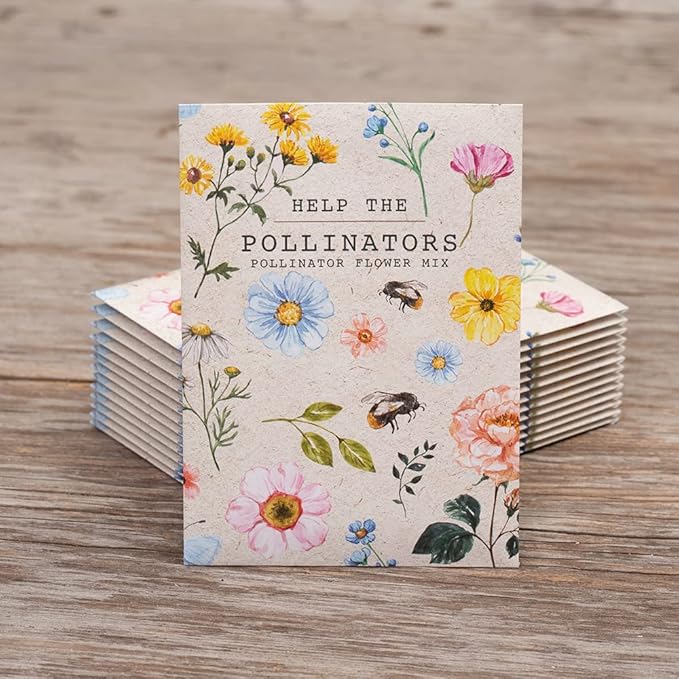 Bentley Seed Co. | Help Pollinators Kraft Bee! | 25 Non-GMO, Non-Coated Pollinator Wildflower Seed Packets | Flower Seeds Fro Planting | Garden Seed to Grow Live Plants | A Beautiful Gift