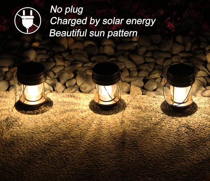 pearlstar Solar Lanterns Outdoor Waterproof Hanging Solar Lights with Handle for Garden Patio Yard Backyard Pathway Porch Driveway Decoration, Outside Table Lamp,2 Pack 5.5" H (Warm White)