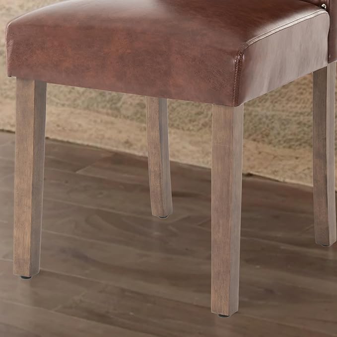 Stylish Upholstered Parsons Dining Chair PU Faux Leather with Silver Nailhead Trim and Sturdy Solid Wood Legs