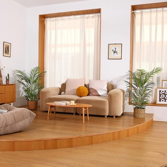 LOMANTO Fake Majesty Palm Plant 4Ft Artificial Plants for Home Decor Indoor Faux Palm Trees in Pot Fake Tropical Plants for Housewarming Gift 2Pack