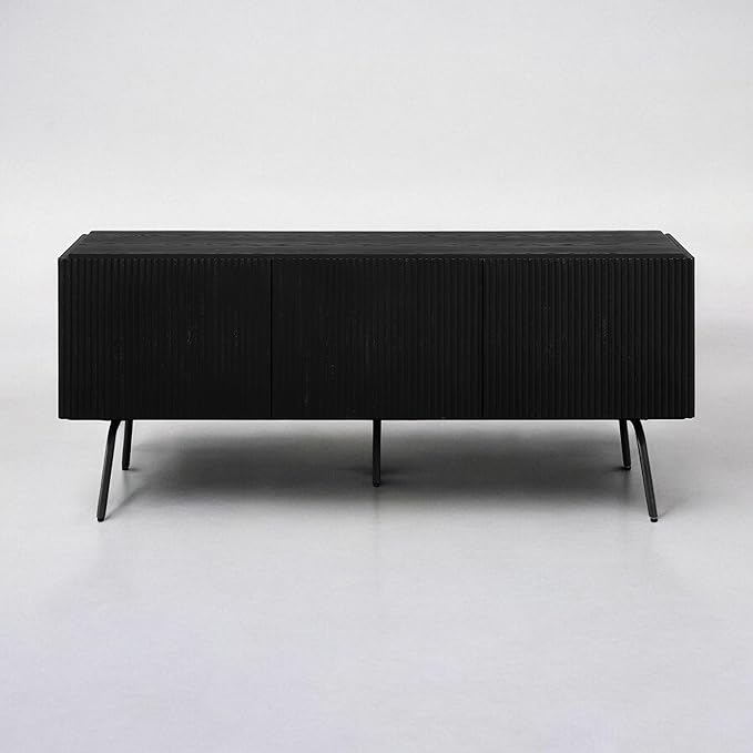 NTC Veil TV Stand with 3 Doors for TVs up to 60’’, Media Console with Vertical Groove Design and Metal Legs, Modern Entertainment Center for Living Room and Bedroom, Effortless Assembly, Burnt Black