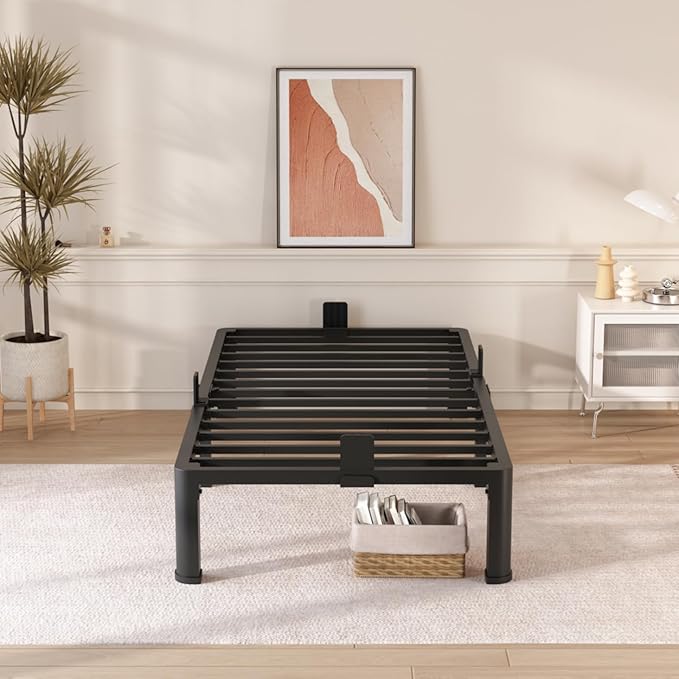 FUIOBYVV 12 Inch Twin XL Bed Frame with Round Corner Edge Legs 3500 lbs Metal Heavy Duty Steel Slats Support No Box Spring Needed Platform Noise Free Easy Assembly