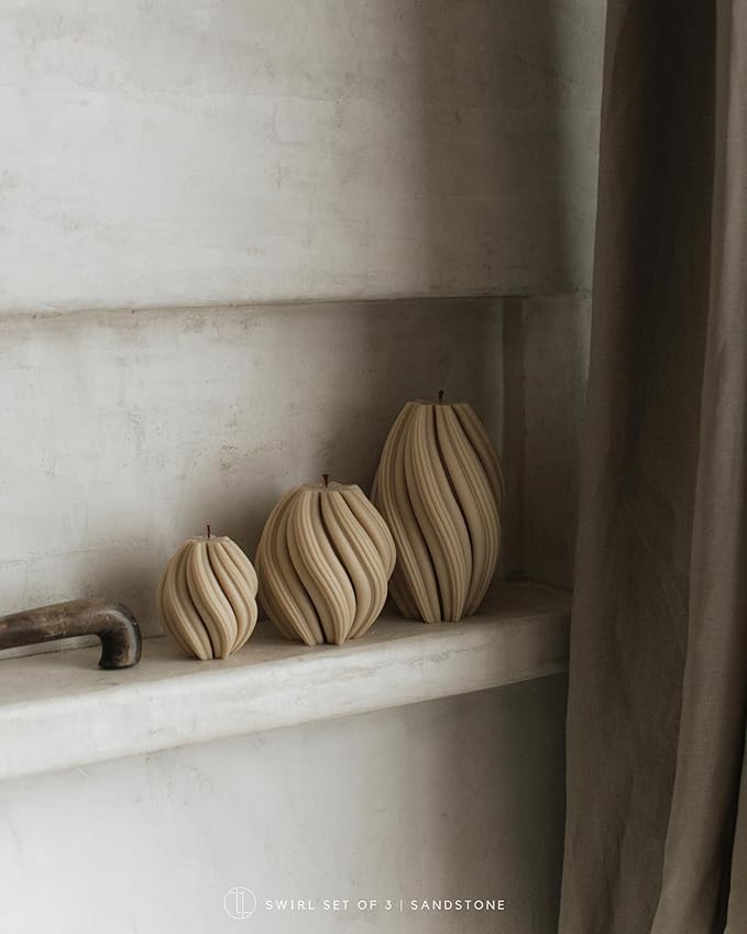 LAWA Swirl Candle - Large Beautiful Handmade Pillar Scented Soy Wax Twirl Elegant Bubble Aesthetic Candle Housewarming Gift Home Room Shelf Decor Idea Spiral Sandstone (Medium)