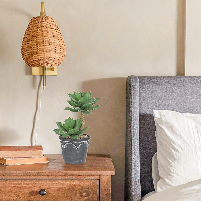 Hollyone Large Artificial Succulent Plants Fake Two-Head Succulent Agave Plant Potted 13" Faux Plant in Vintage Cement Pot Succulent Aloe Plant Indoor for Home Office Living Room Table Shelf Decor