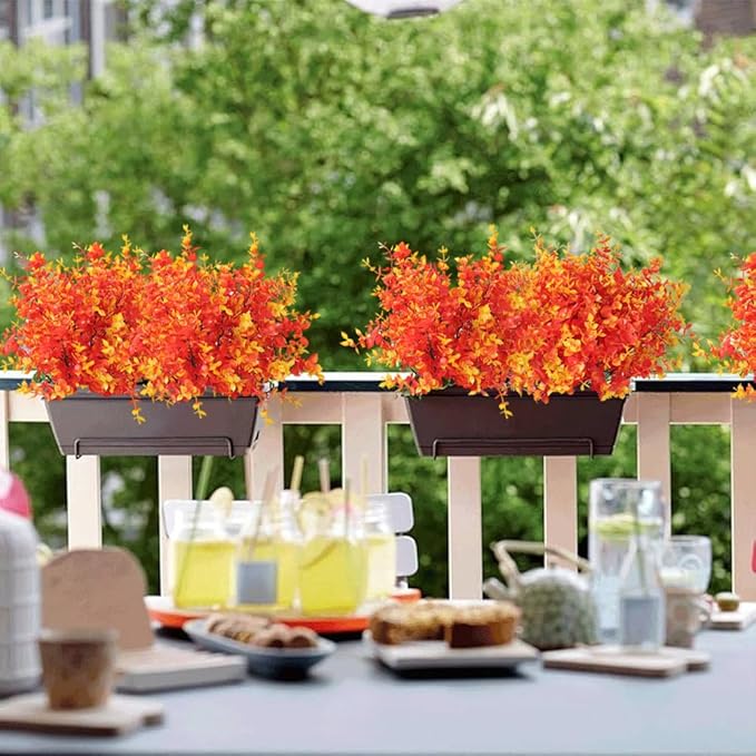 RECUTMS Artificial Outdoor Mums Artificial Eucalyptus Stems Faux Outdoor Boxwoods Faux Flowers for Outside Planters Outdoor Fake Potted Plants Faux Ferns for Outdoor Planter Large(Gold Eucalyptus)