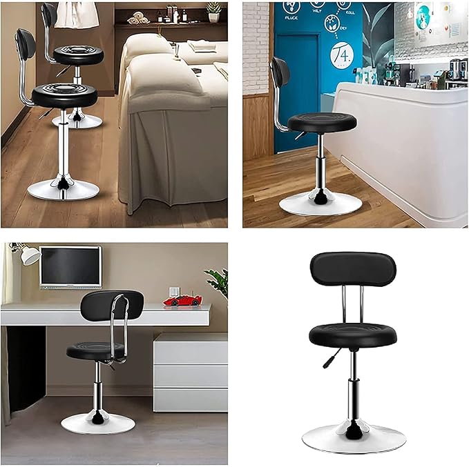 QiCheng&LYS Round Office Stool - Adjustable Height Sit Stand Stool, 360 Swivel, for Office, Home, Kitchen - Black with Backrest