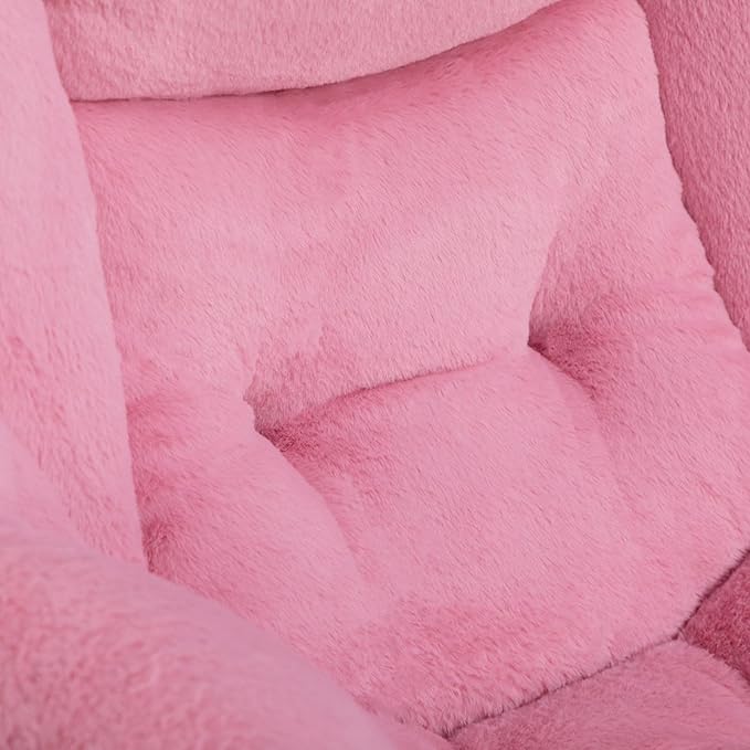 HollyHOME Fabric Lazy Chair with Foldable Ottoman, Accent Comfy Lounge Arm Chair and Folding Footrest Stool Set, Leisure Sofa Reading Chair and Footstool for Living Room, Bedroom, Dorm, Pink