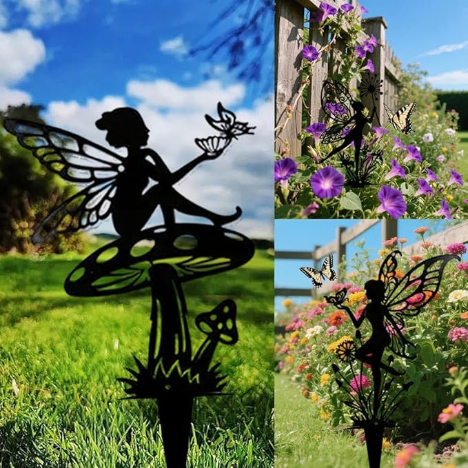 Garden Decorative Flower Elves 3 Piece Set, Metal Fairy Tale Statue, Suitable for Yard, Flower Pot, Lawn, Decoration Gift