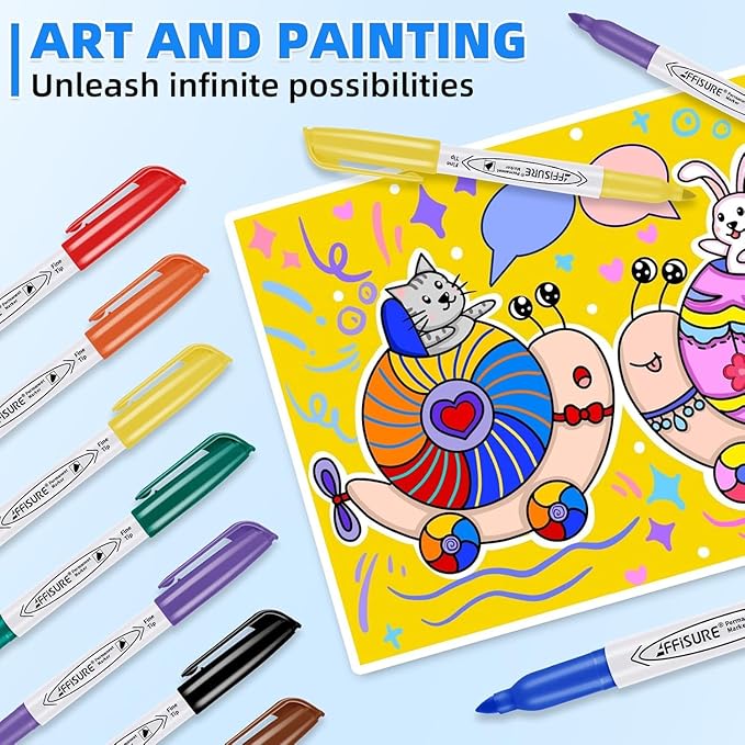 12 Colors Permanent Markers, 144 Pack colored marker sets, Assorted Colors Marker,Fine Point, Permanent Markers Bulk, Fast Dry, Waterproof, work on Plastic, Glass, Metal, Wood and Stone