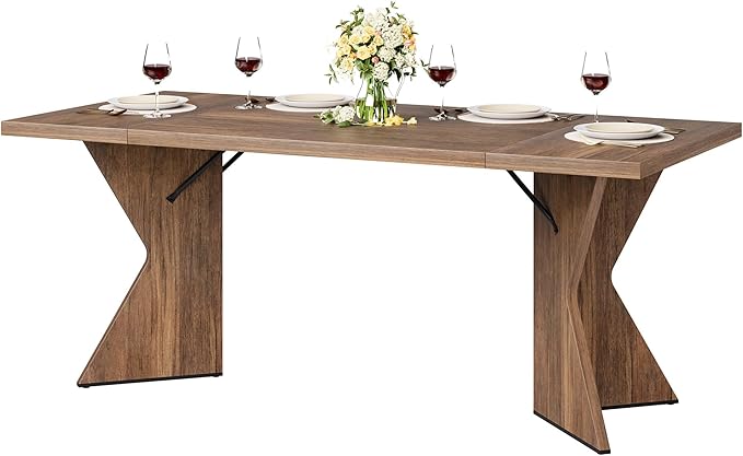 GarveeHome Dining Room Table 6, 71 Inch Rectangular Kitchen Table Dining Room Furniture with Sturdy Frame, Thickened Long Tabledesk and Dinner Desk for Party, Big Family, v-Cut Leg(Retro)