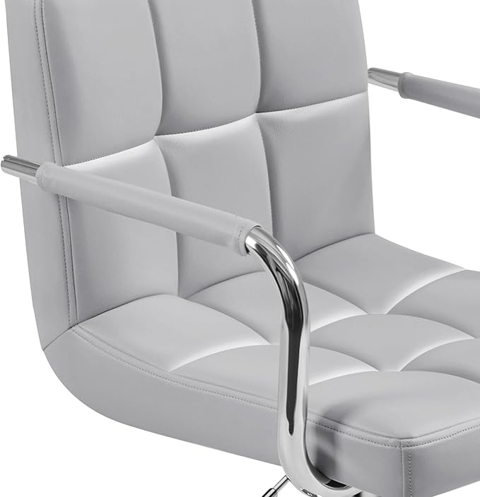 Yaheetech Bar Stools, PU Leather Adjustable Swivel Barstools, Hydraulic Kitchen Counter Height Bar Chairs with Armrest and Back for Kitchen, Dining Room, Light Grey