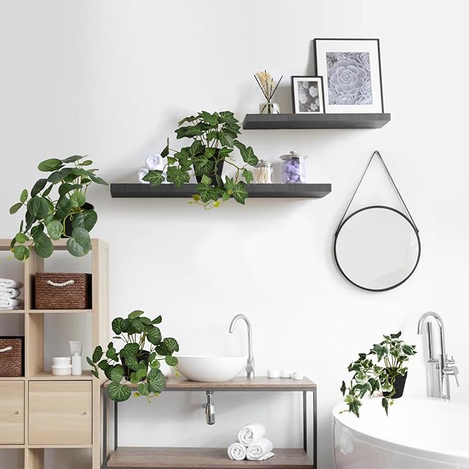 Artificial Plants Set of 4 Fake Comosum Potted Plant with Black Pot Greenery Decor for Indoor Home Porch Garden Bathroom Décor