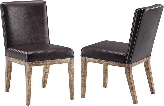 Wooden Dining Chairs Set of 2, Modern Leather Upholstered Dining Room Chair, Kitchen Side Chairs, Farmhouse Dinner Chair with High Back for Kitchen, Brown