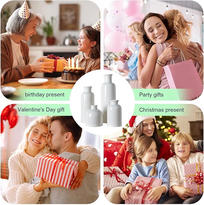 White Ceramic Vase Set, 10 Inch Farmhouse Decor Vase, Home Decorative Vases for Home Decor, Kitchen, Bedroom, Office, Living Room, Bathroom, Ideal Housewarming Gift (Modern White)