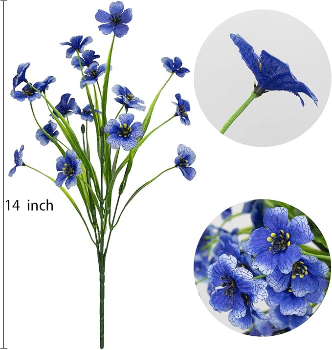 15 Bundles Artificial Flowers UV Resistant Outdoor Plants No Fade Faux Plastic Shrubs Fake Silk Flowers Window Box Garden Porch Home Decoration(Blue)