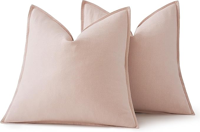 MIULEE Decorative Linen Pillow Covers 18x18 Inch Light Pink Boho Farmhouse Neutral Couch Throw Pillows for Bed Pack of 2 Accent Modern Pillowcase Sofa Livingroom Home Decor