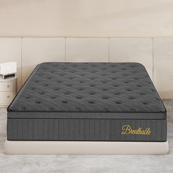 Queen Mattress 12 Inch, Medium Firm Hybrid Mattress with Zoned Support Foam and Pocket Coils for Enhanced Lumbar Comfort and Pressure Relief