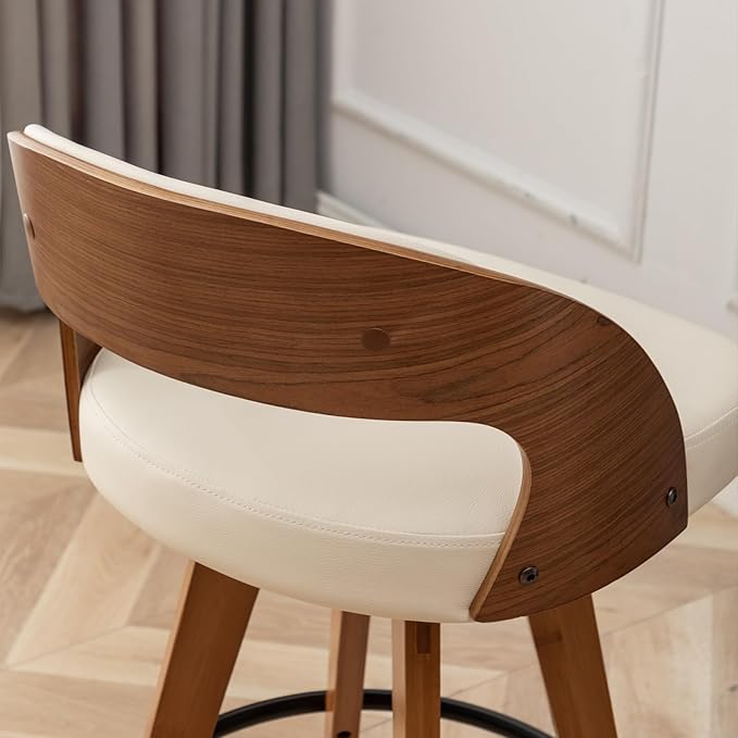 Barstools Set of 2,Bar Height Bar Stools for Kitchen Island,30.3 Inch Modern Upholstered Bar Chair, Swivel Bar Stools with Back and Wood Legs (Beige-pu)