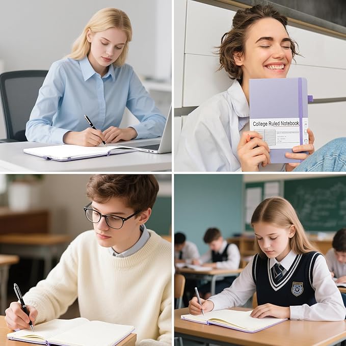 A5 Lined Journal Notebooks for Work, 192 Pages, Medium 5.7 x 8.3inch, College Ruled, Vegan Leather Hardcover Journals for Women Men,8 Pack