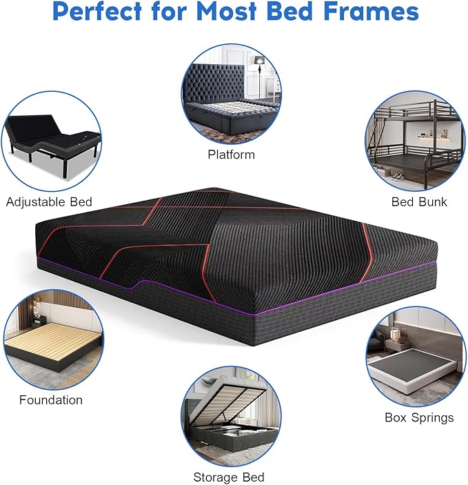 12 Inch Queen Size Mattress, Gel Memory Foam Mattress in a Box, Medium Firm Feel with Cooling Technology & Pressure Relief, CertiPUR-US Certified, Motion Isolation, Removable Washable Cover