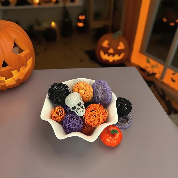 Qingbei Rina Halloween Decorative Balls for Bowls,Assorted Vase Filler for Centerpieces,Wicker Rattan Balls Decorative Orbs Woven Spheres,Bowl Fillers for Home Decor,Wedding(Skeleton)
