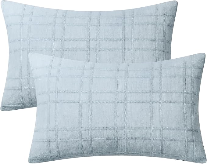 MIULEE Decorative Linen Check Lumar Throw Pillow Covers Neutral Farmhouse Vintage Pillow Covers 12x20 Set of 2 Boho Modern Home Decor for Sofa Couch Bedroom Cushion Coastal Blue