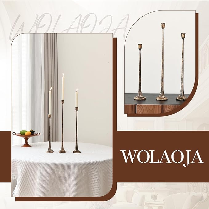 Iron Antique Gold Candlestick Holders, Set of 3 Candle Stick Holders,Fits 3/4 inch Thick Candle&Led Candles, Vintage Modern Decorative Centerpiece for Dining Table Centerpiece, Wedding, Party Decor