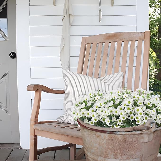 10 Bundles White Daisy Artificial Flowers for Summer Outdoors Planters Realistic Fake Daisies UV Resistant Faux Silk Daisies Artificial Mums Flowers for Outside Home Indoor Window Box Decoration