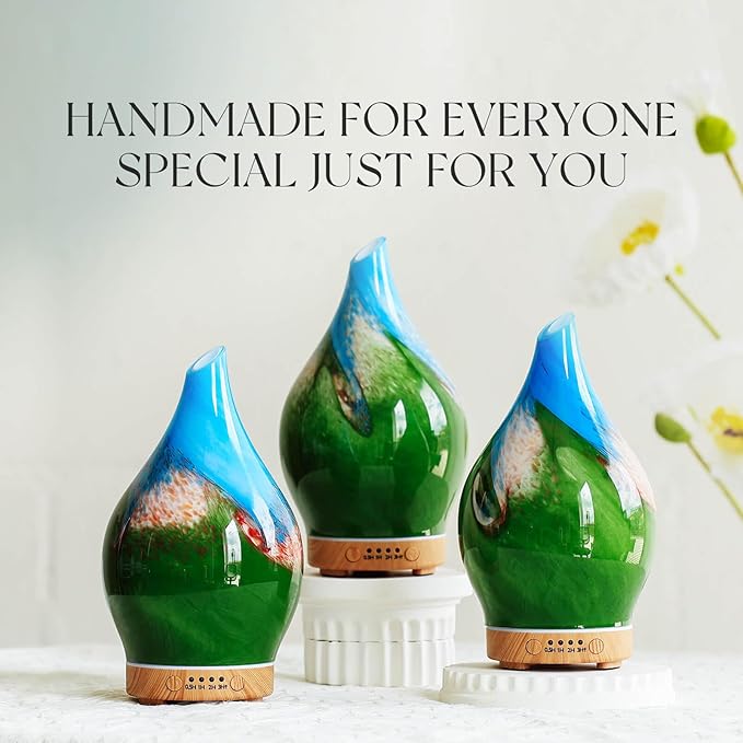 Porseme 150ml Essential Oil Diffuser Glass Color Changing Aroma Air Diffusers Aromatherapy Ultrasonic Cool Mist Humidifier 6 Running Hours Waterless Auto-Off for Sleeping Yoga Office Spa (Blue Grass)
