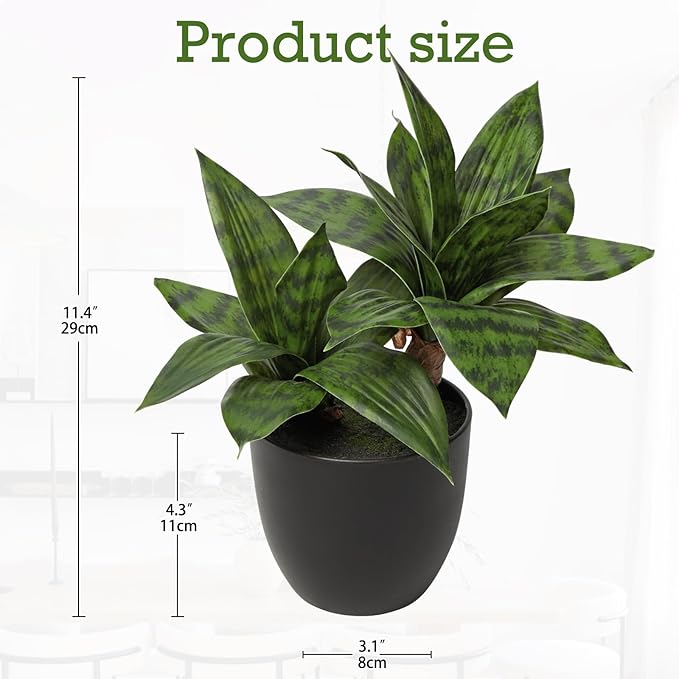 DILATATA Fake Snake Plant 11 Inch Small Potted Good Luck Plant Artificial Snake Plants Faux Mother in Law Tongue Sansevieria Plant - 20 Leaves Fake Laurentii for Indoor Outdoor Home Office Decor