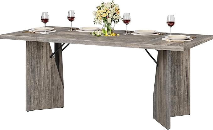 GarveeHome Dining Room Table 6, 70.9'' Rectangular Kitchen Table Dining Room Furniture with Sturdy Frame, Thickened Long Tabledesk and Dinner Desk for Party, Big Family, Flat Leg (Grey)