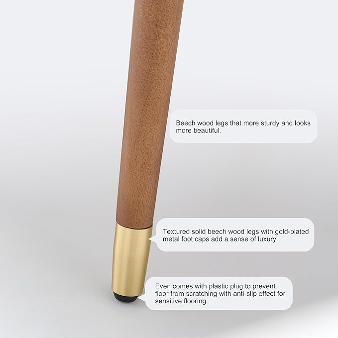 Modern Mid-Century Upholstered Leather Dining Chairs with High-Resilience Foam, Walnut Wood Veneer&Gold Metal Legs,Dining Chairs with Anti-Slip Pads,Cinnamon Orange