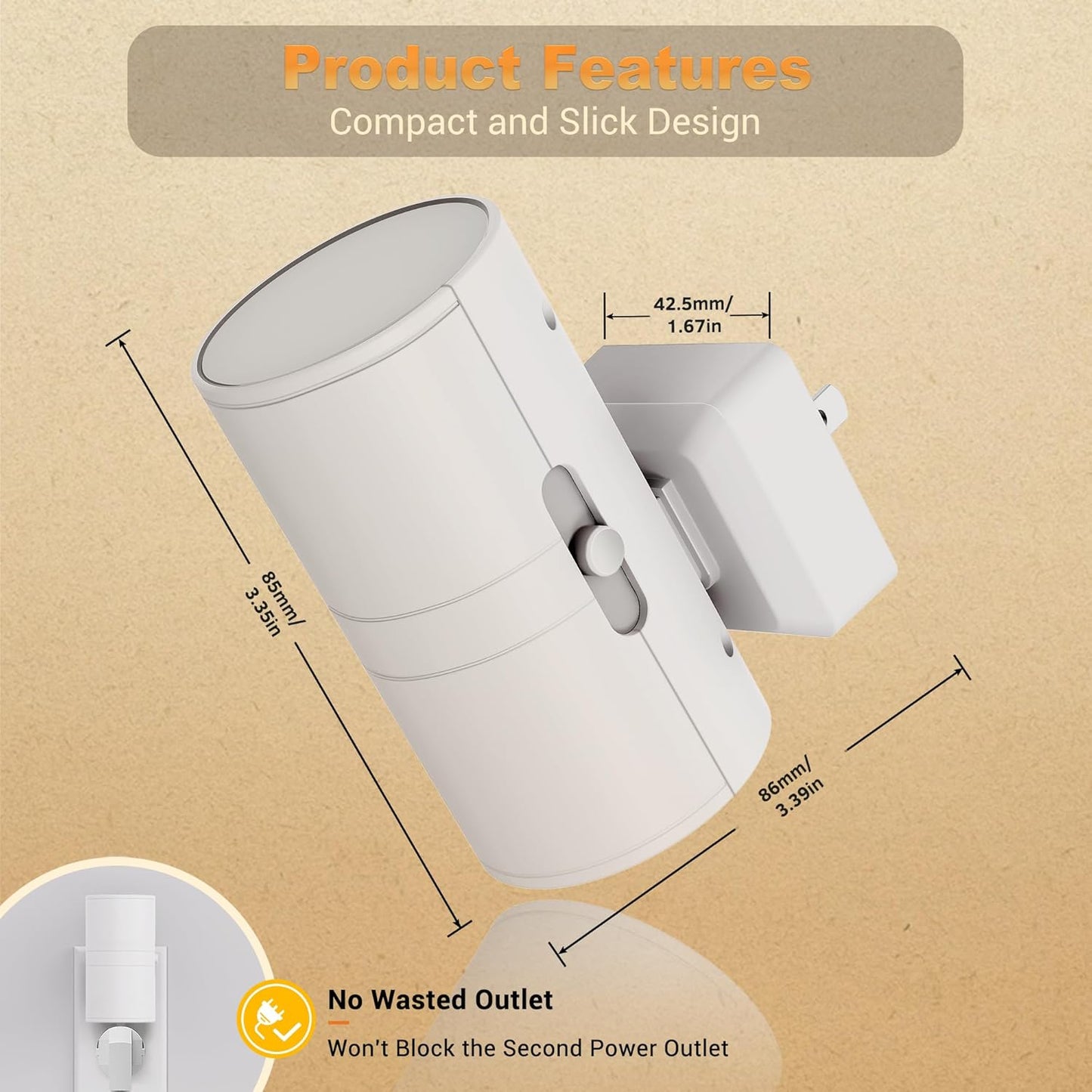 Amber Night Lights Plug into Wall, Dimmable Night Light Plug in, Modern Night Lights Auto On/Off, Amber Night Light 2000K, 0-100LM Adjustable Brightness Nightlight for Hallway Bedroom, 2 Pack