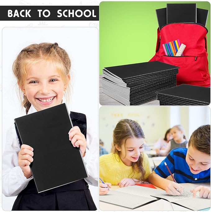 Handepo 100 Pack Composition Notebooks A5/A6 Ruled Lined Composition Kraft Notebooks Bulk Soft Cover Journals Travel Diary Memo for Students Classroom Office Supplies(A5,Black)