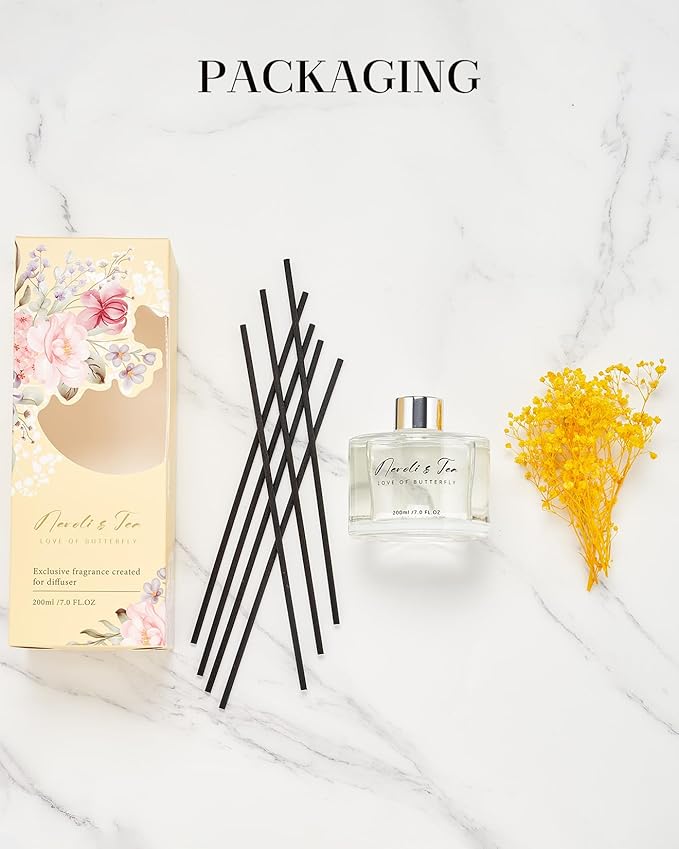 M&SENSE Reed Diffuser Set with 7 Sticks | 7.0oz Fresh Neroli & Tea Scent, Home Flame Free Fragrance Diffuser for Bathroom Office Hotel Shelf, Long Lasting Floral Diffuser with Baby's Breath Flower
