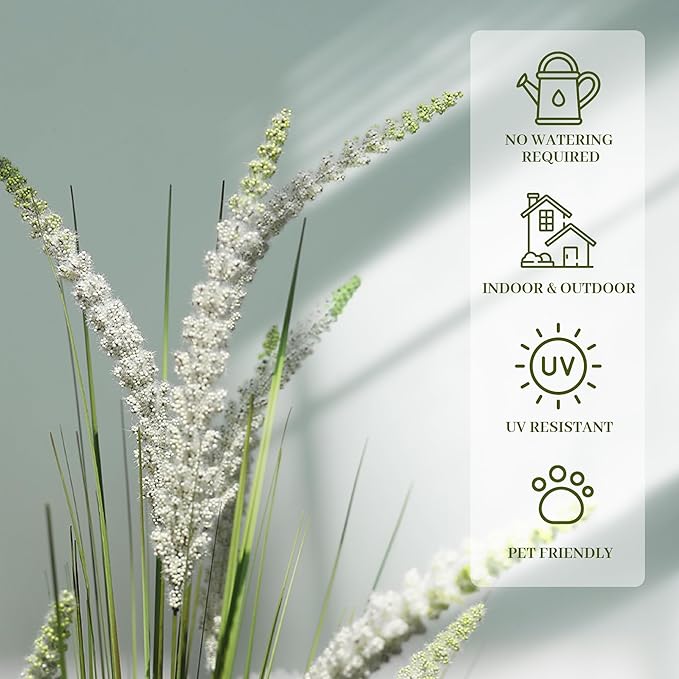 KOL 4ft Artificial Veronica Spiked Speedwell Grass, 47in Faux Veronica Spicata Flower, Tall Fake Reed Grass for Home Office Garden Wedding Decor, Indoor Outdoor Fake Plant, UV-Resistant, Yellow