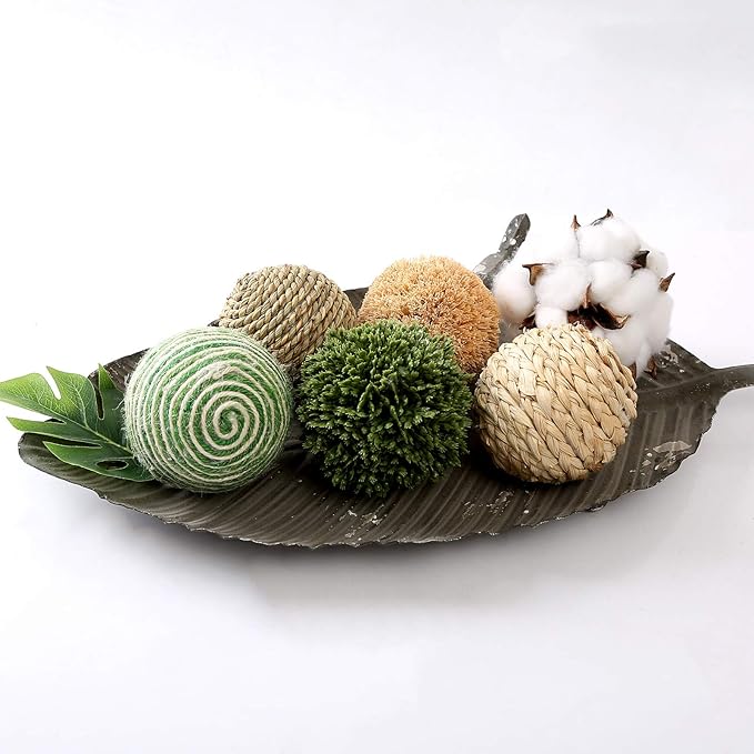 6pcs 3.5inch Woven Wicker Rattan Balls Decorative Ball Twig Orbs Green Orbs Vase Bowl Filler for Tabletop Decor
