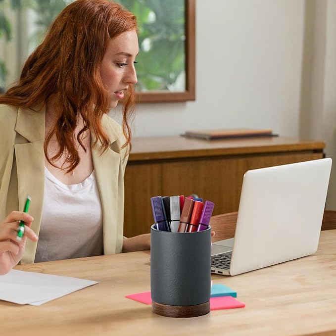 Pen Holder for Desk, Ceramic Pencil Organizer & Makeup Brush Holder, Office Decor and Desk Accessories,Perfect Office Organization,Teacher Supplies (Dark Grey, Set / 1)