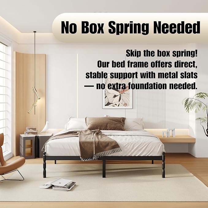 14 Inch King Size Bed Frame with 2 Pcs Mattress Slide Stopper, King Platform Bed Frame Metal, No Box Spring Needed, Easy Assembly, Heavy Duty, Noise Free, Non-Slip