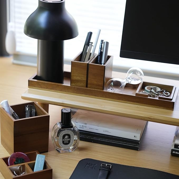 Wood Vanity Tray, 6-Piece Small Bathroom Counter Organizer Wooden Decorative Trays Rectangular Perfume Jewelry Makeup Cosmetic Holder Set - Holds Small Items