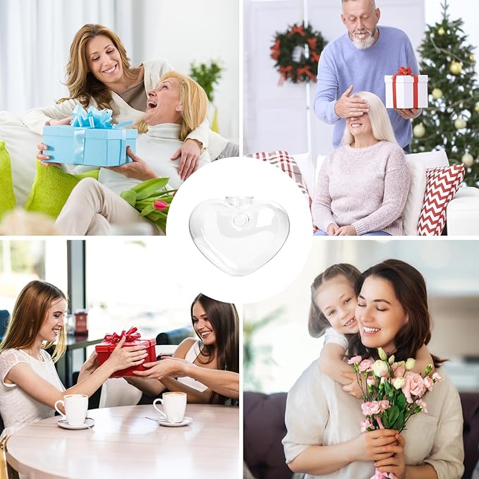 XXXFLOWER Wall Hanging Glass Terrariums,Clear Planters Propagation Station Glass Flower Vase,Air Plant Terrariums for Hydroponic Plants,Home Office Decor,Gifts,Heart-Shaped Set of 4