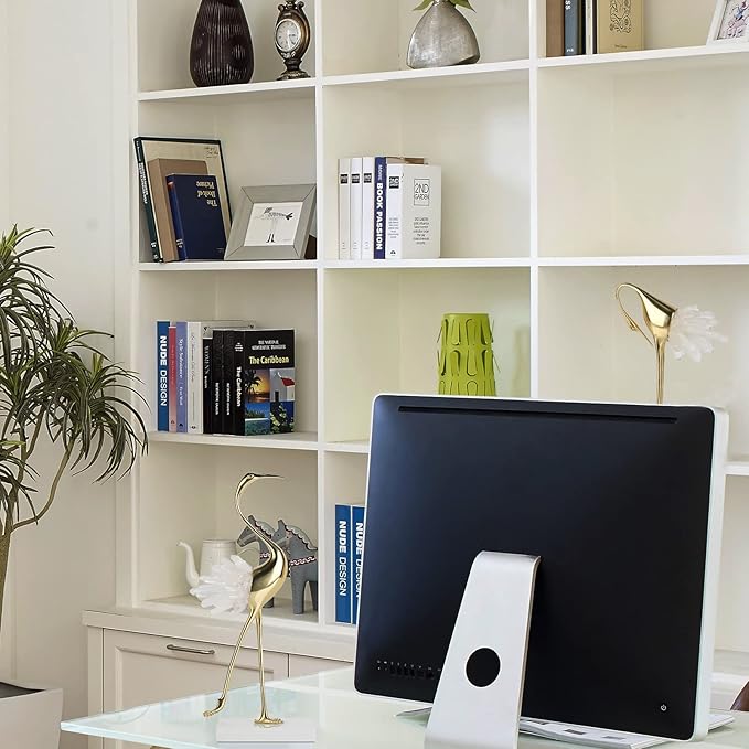 suruim Elegant Gold Crane Bird Statues with Crystal Tail Accents, Decorative Brass Figurines for Home Decor (White C)