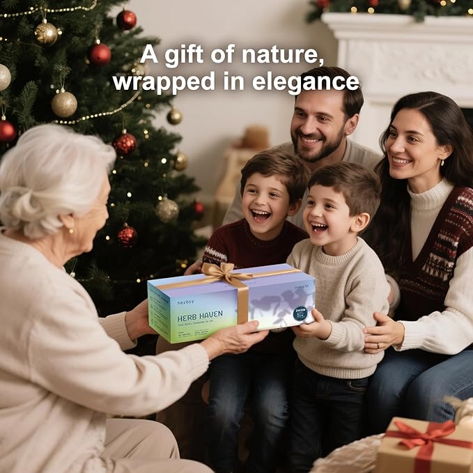 5 Herb Garden Kit with Wooden Box - Including Basil, Thyme, Parsley, Rosemary, Mint, Window Herb Garden for Kitchen, Gardening Gifts for Mom Women, Men, Gift Ideas for Christmas, Housewarming