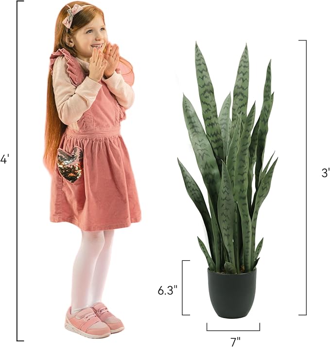 Solution4Patio 3ft Artificial Sansevieria Trifasciata Prain, Tropical Faux Snake Plant, Fake Mother in Law Tongue Plants, Greenery Realistic Houseplant for Home Office Corner Outdoor/Indoor Decor